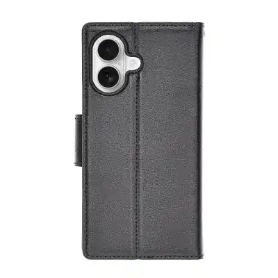 Hanman PU Flip Leather Wallet Cover Case for iPhone 16 Plus-Black Hanman