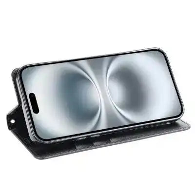 Hanman PU Flip Leather Wallet Cover Case for iPhone 16 Plus-Black Hanman