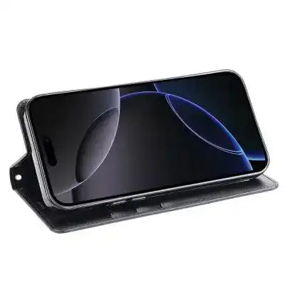 Hanman PU Flip Leather Wallet Cover Case for iPhone 16 Pro-Black Hanman