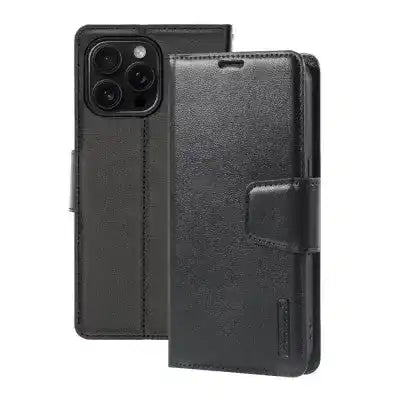 Hanman PU Flip Leather Wallet Cover Case for iPhone 16 Pro Max-Black Hanman