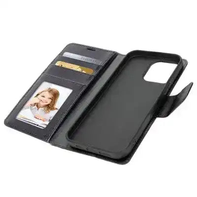Hanman PU Flip Leather Wallet Cover Case for iPhone 16 Pro Max-Black Hanman