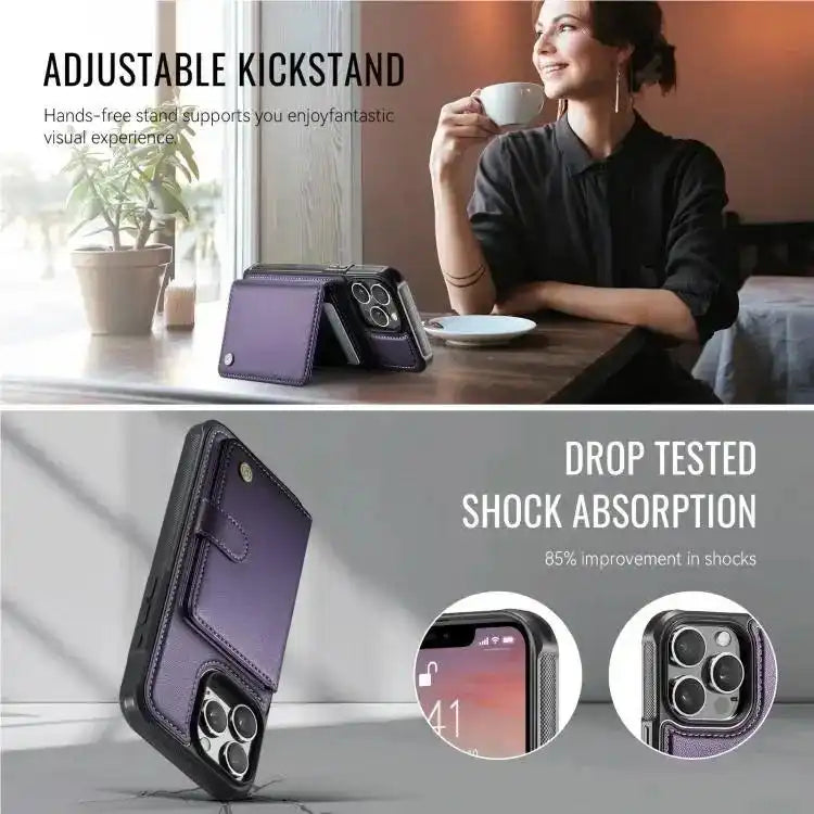 JEEHOOD J09 Buckle Card Bag MagSafe Magnetic Style RFID Leather Phone Case JEEHOOD