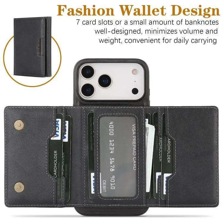 Kalebol Strong Magnetic MagSafe Tri-Fold Wallet Leather Phone Case Kalebol
