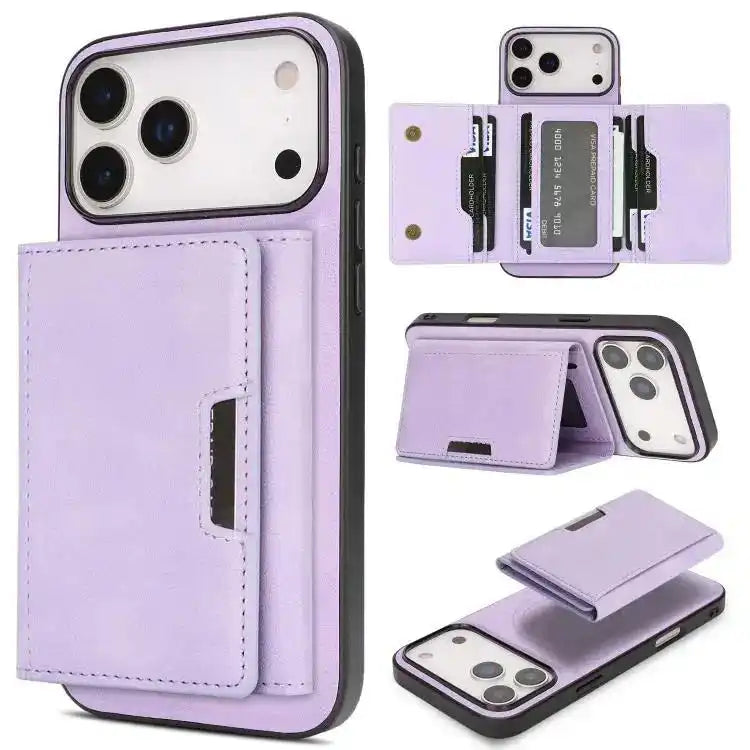 Kalebol Strong Magnetic MagSafe Tri-Fold Wallet Leather Phone Case Kalebol
