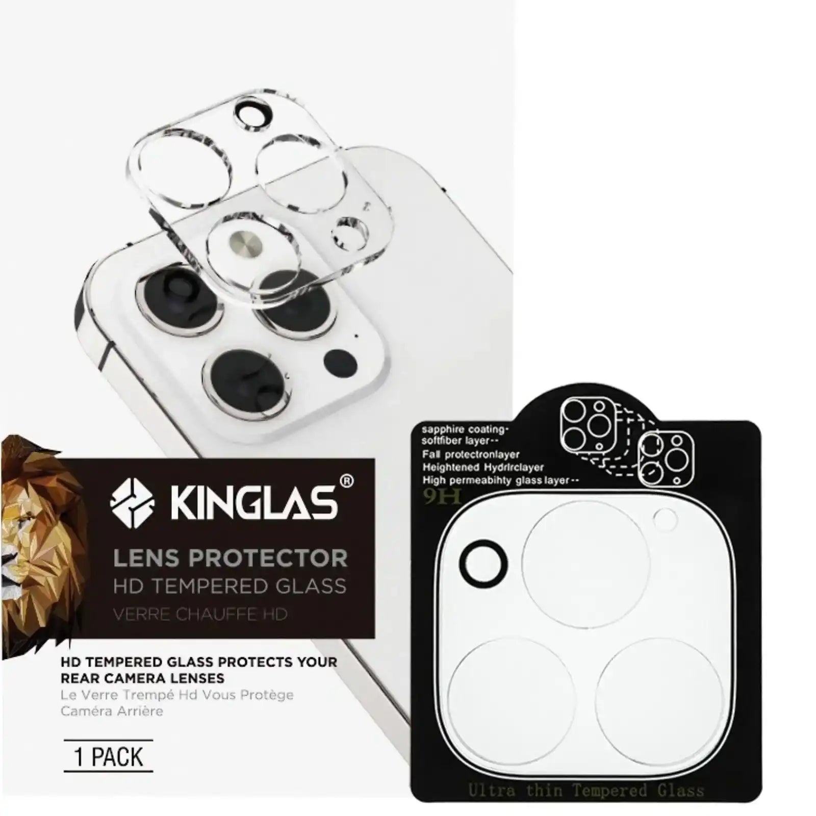 Kinglas 3D Transparent Camera Lens Protector Film for iPhone 16 Pro / 16 Pro Max / 14 Pro / 14 Pro Max Kinglas