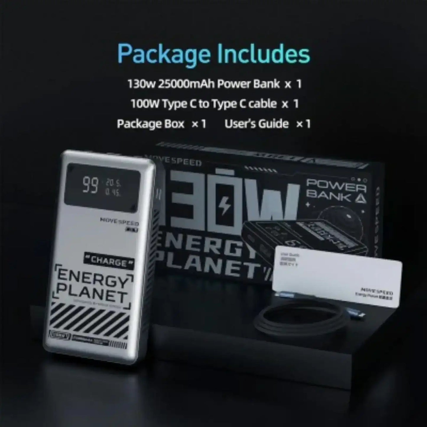 MOVE SPEED Laptop Power Bank 25000mAh 130W (YSPBM25)-Silver move speed