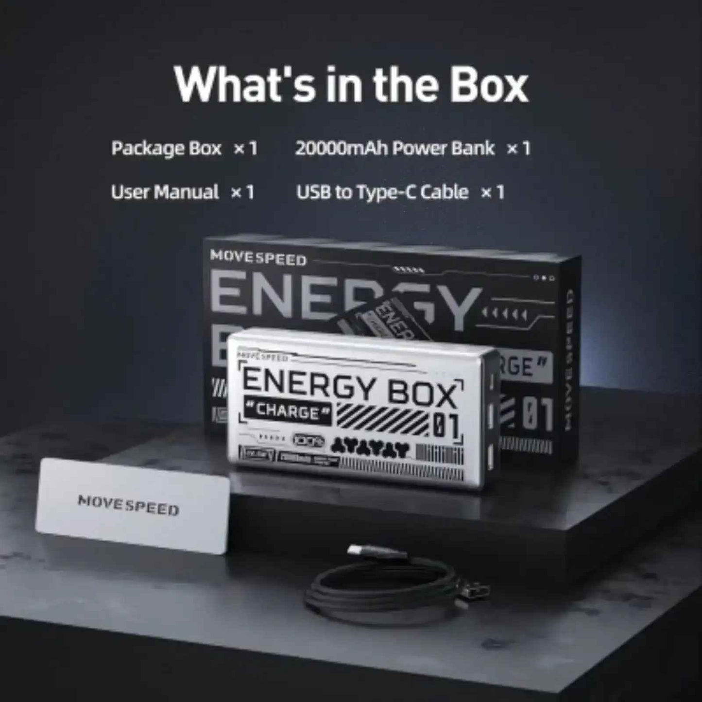 MOVE SPEED Large Capacity Power Bank 20000mAh 22.5W (YSPBE20)-Silver