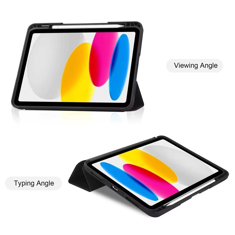 Shockproof Smart Trifold Case for iPad 10th (2022) & iPad 11th (2025) A16 with Pencil Holder – Clear Back Cover, Auto Sleep/Wake