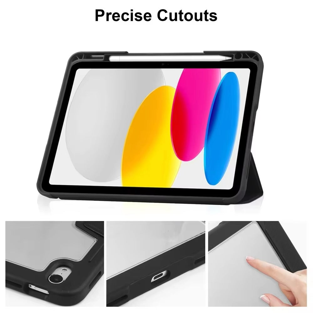 Shockproof Smart Trifold Case for iPad 10.2 inch (9th/8th/7th Gen) with Pencil Holder – Clear Back Cover, Auto Sleep/Wake