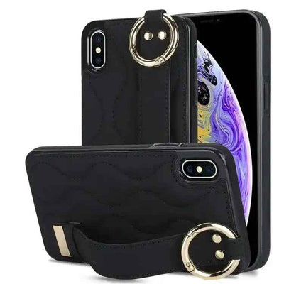 Non-slip Full Coverage Ring PU Phone Case with Wristband