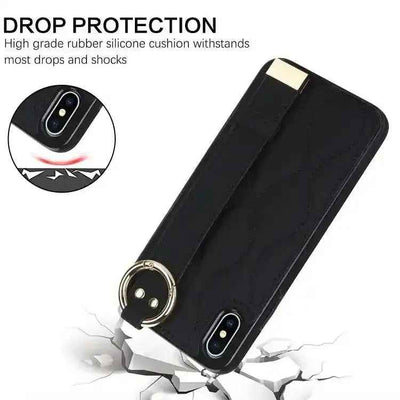 Non-slip Full Coverage Ring PU Phone Case with Wristband