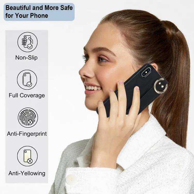 Non-slip Full Coverage Ring PU Phone Case with Wristband MyMobile