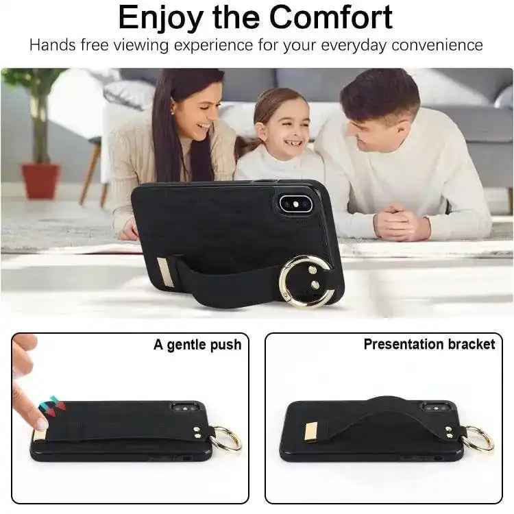 Non-slip Full Coverage Ring PU Phone Case with Wristband