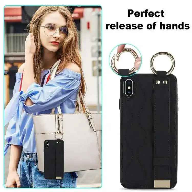 Non-slip Full Coverage Ring PU Phone Case with Wristband