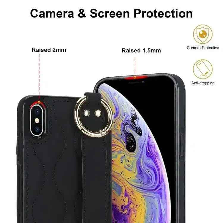 Non-slip Full Coverage Ring PU Phone Case with Wristband