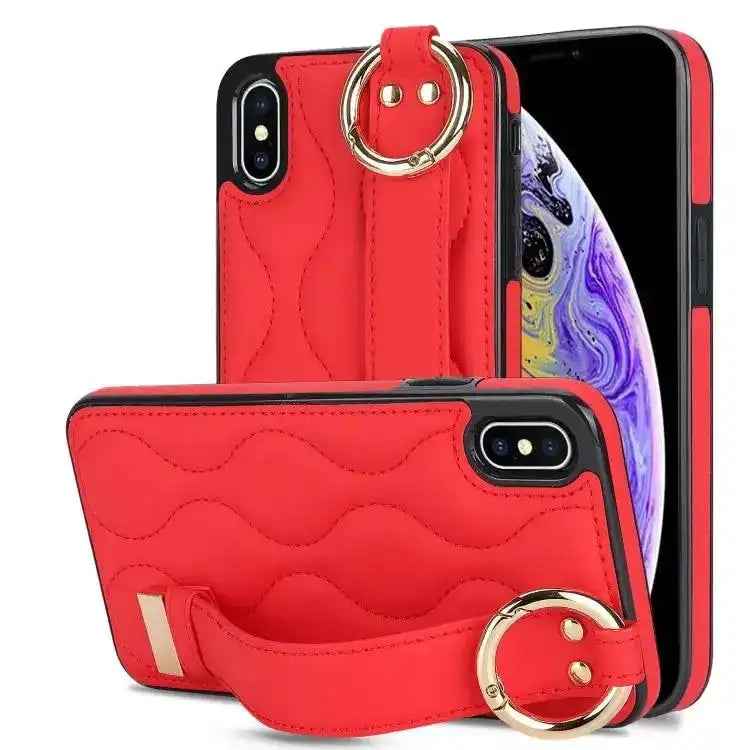 Non-slip Full Coverage Ring PU Phone Case with Wristband
