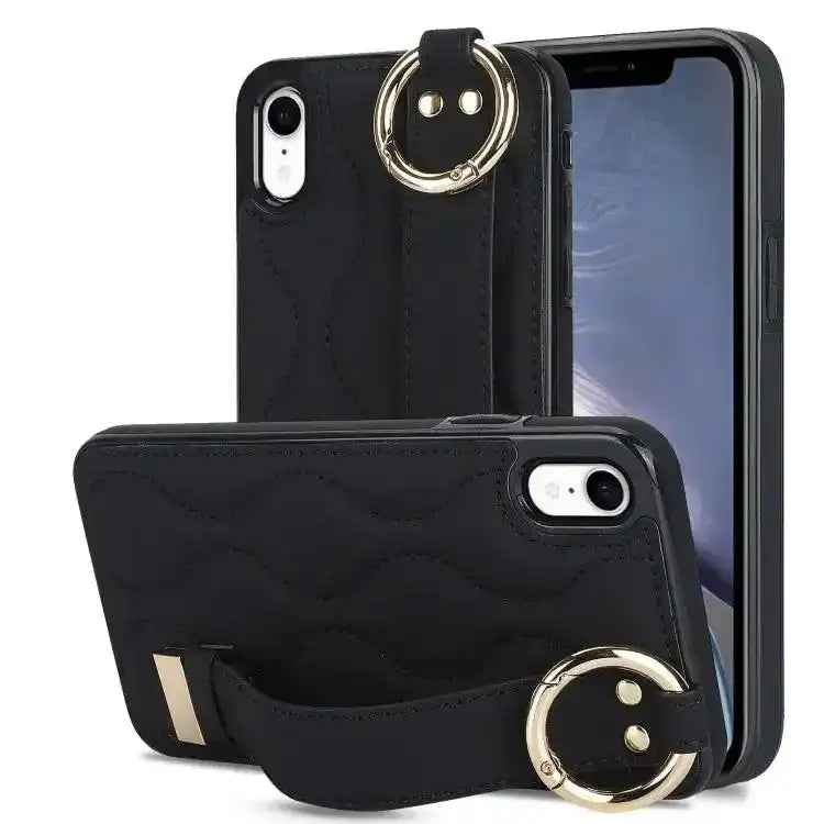 Non-slip Full Coverage Ring PU Phone Case with Wristband