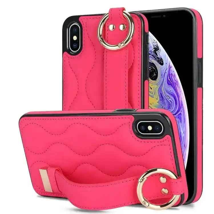 Non-slip Full Coverage Ring PU Phone Case with Wristband
