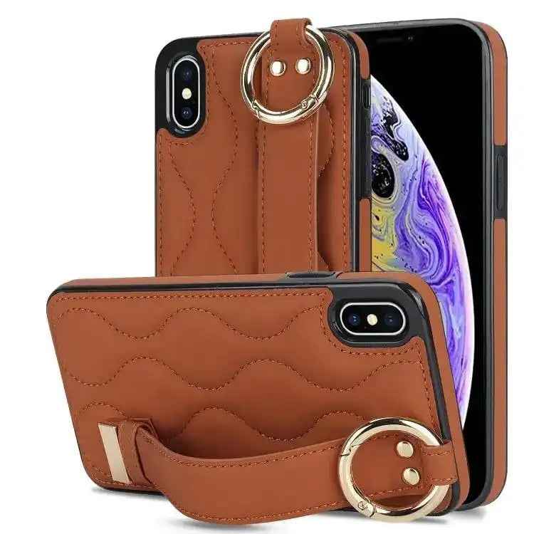 Non-slip Full Coverage Ring PU Phone Case with Wristband