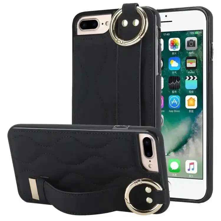 Non-slip Full Coverage Ring PU Phone Case with Wristband