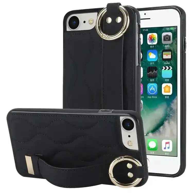 Non-slip Full Coverage Ring PU Phone Case with Wristband
