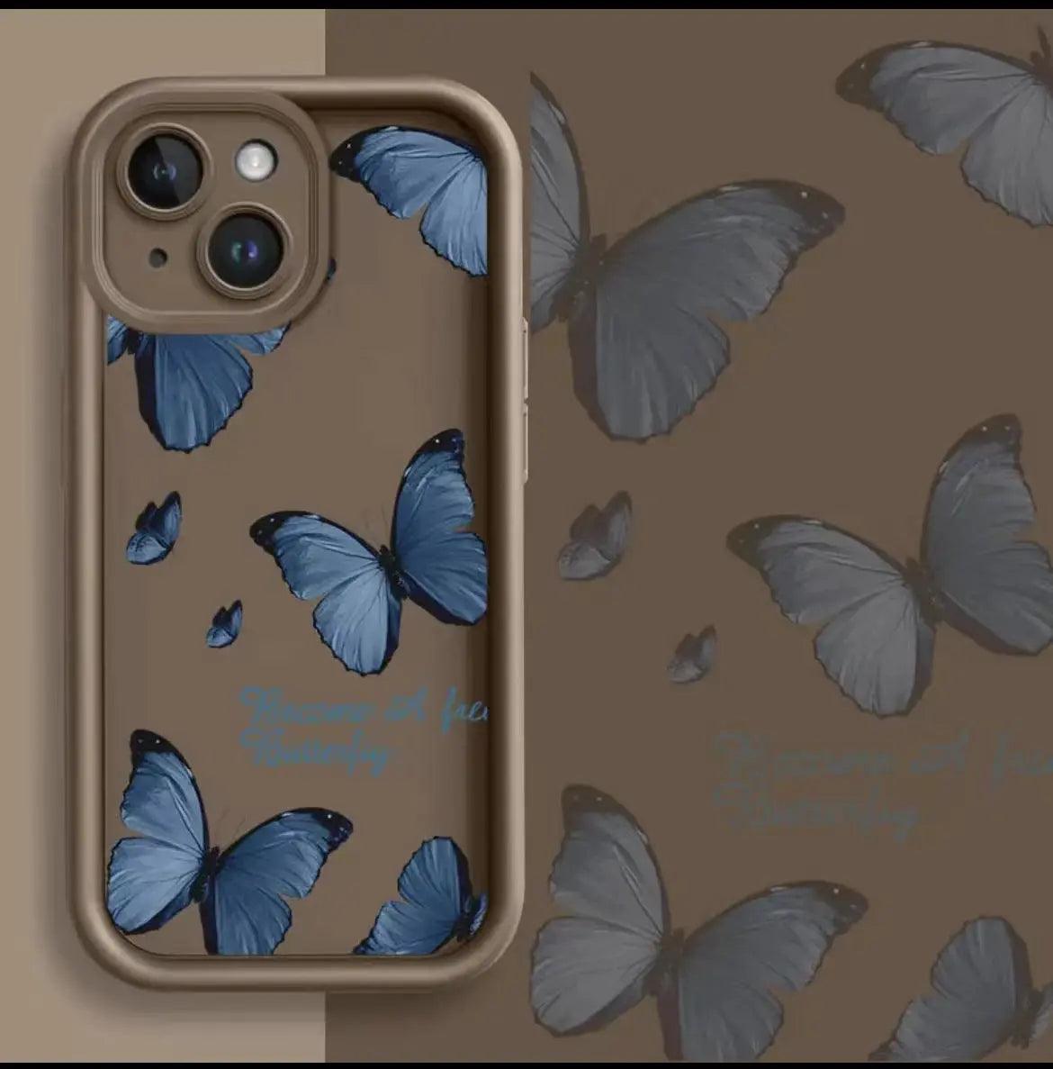 Blue Butterfly Printed Edging Drop-resistant Phone Case - MyMobile