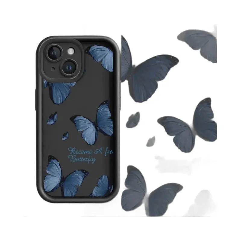 Blue Butterfly Printed Edging Drop-resistant Phone Case - MyMobile