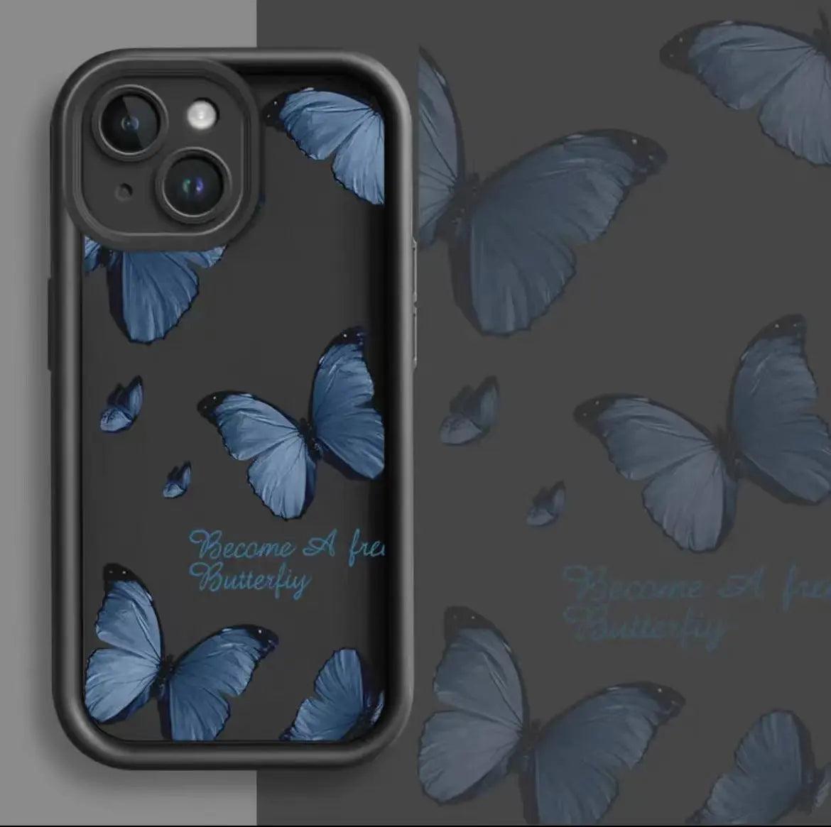 Blue Butterfly Printed Edging Drop-resistant Phone Case - MyMobile