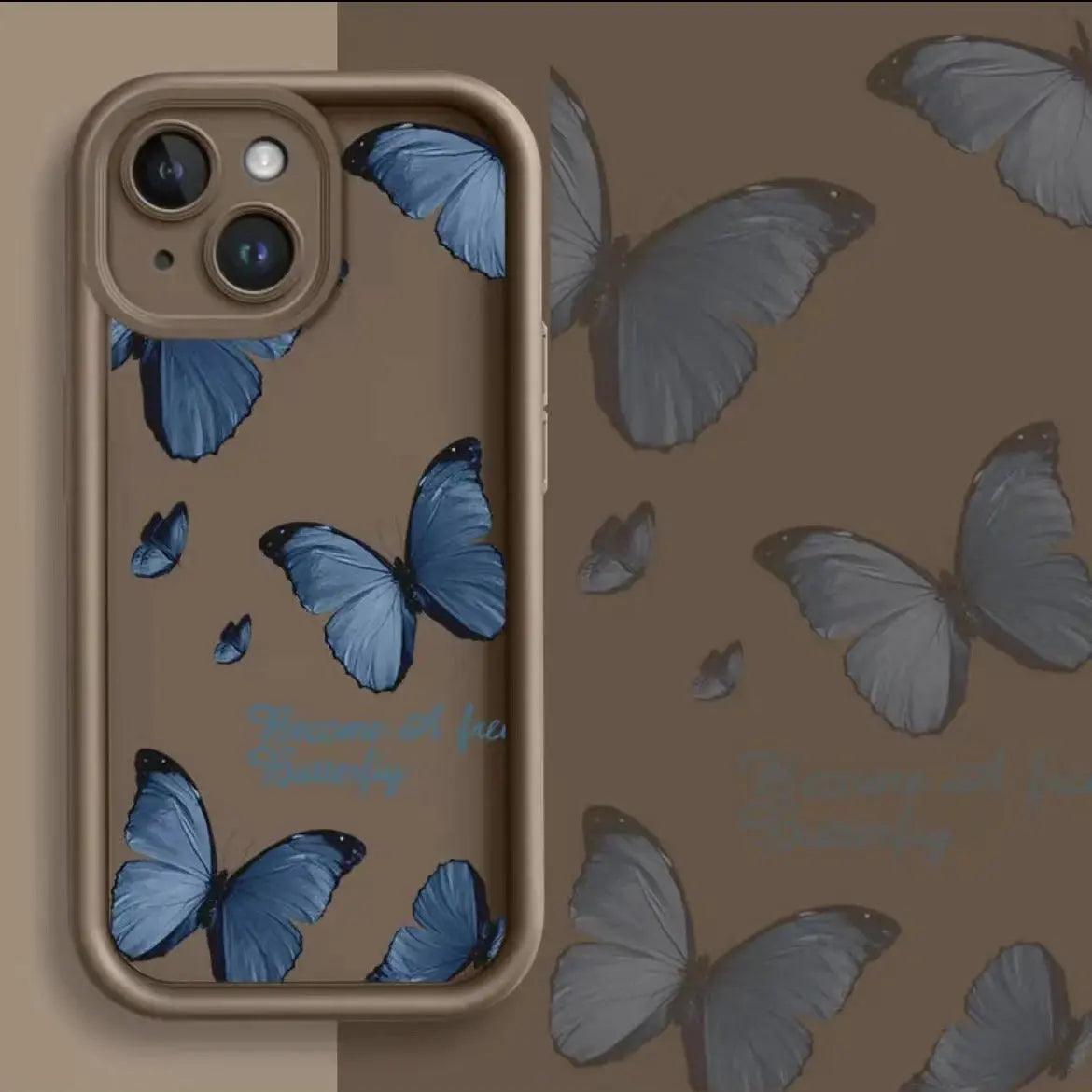 Blue Butterfly Printed Edging Drop-resistant Phone Case - MyMobile