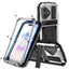 R-JUST Metal + Silicone + Tempered Glass Life Waterproof Phone Case with Holder