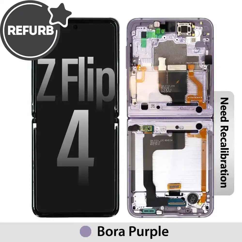 REFURB OLED Screen Replacement with Frame for Samsung Galaxy Z Flip4 5G (F721B)-Bora Purple