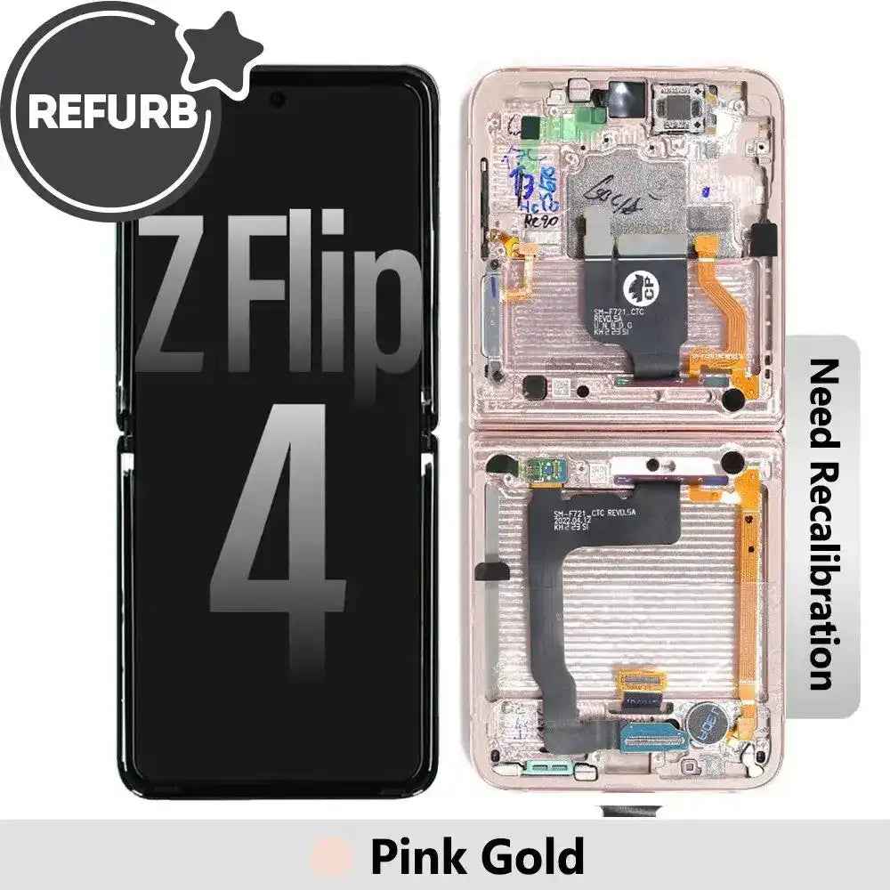 REFURB OLED Screen Replacement with Frame for Samsung Galaxy Z Flip4 5G (F721B)-Pink Gold