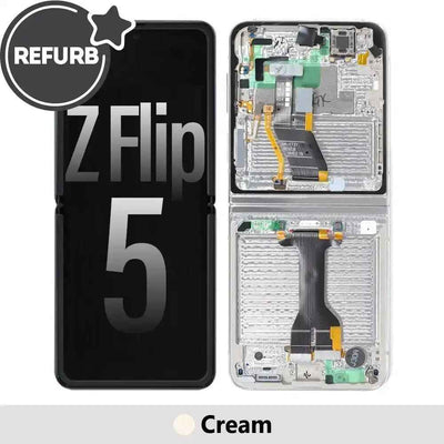 REFURB OLED Screen Replacement with Frame for Samsung Galaxy Z Flip5 5G F731B -Cream REFURB - OEM Refurbished