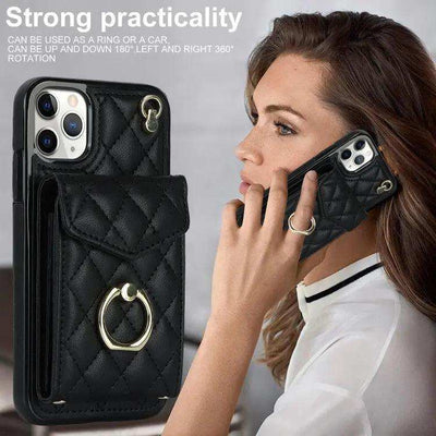 Rhombic Texture Card Bag Phone Case with Long Lanyard MyMobile