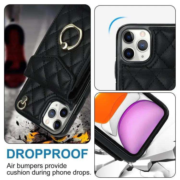 Rhombic Texture Card Bag Phone Case with Long Lanyard MyMobile