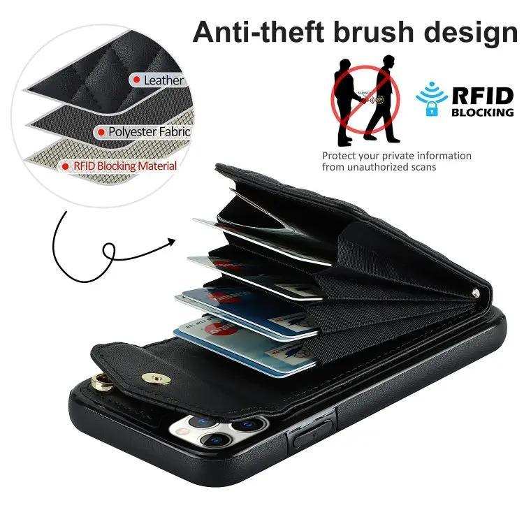 Rhombic Texture Card Bag Phone Case with Long Lanyard MyMobile