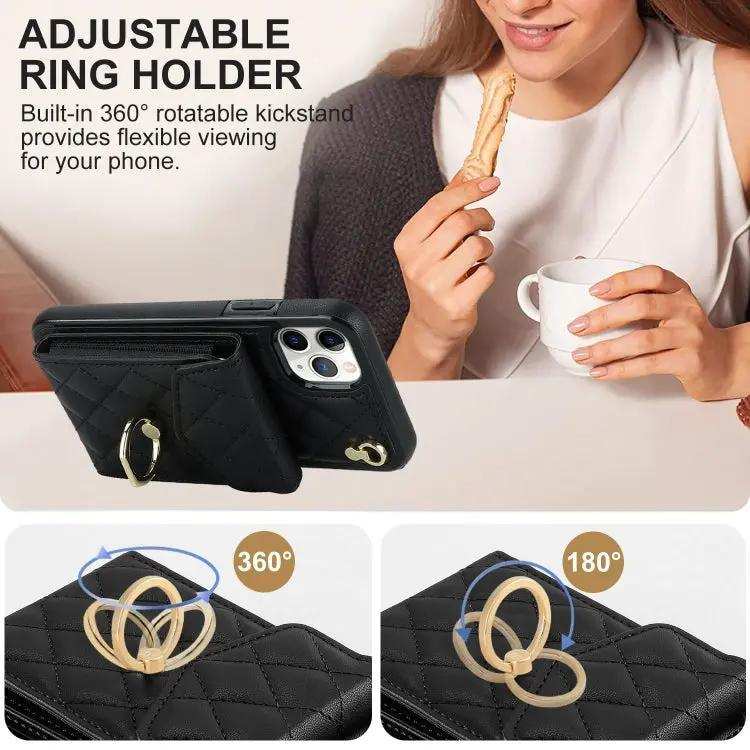 Rhombic Texture Card Bag Phone Case with Long Lanyard MyMobile