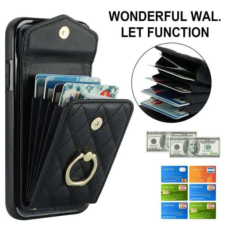 Rhombic Texture Card Bag Phone Case with Long Lanyard MyMobile