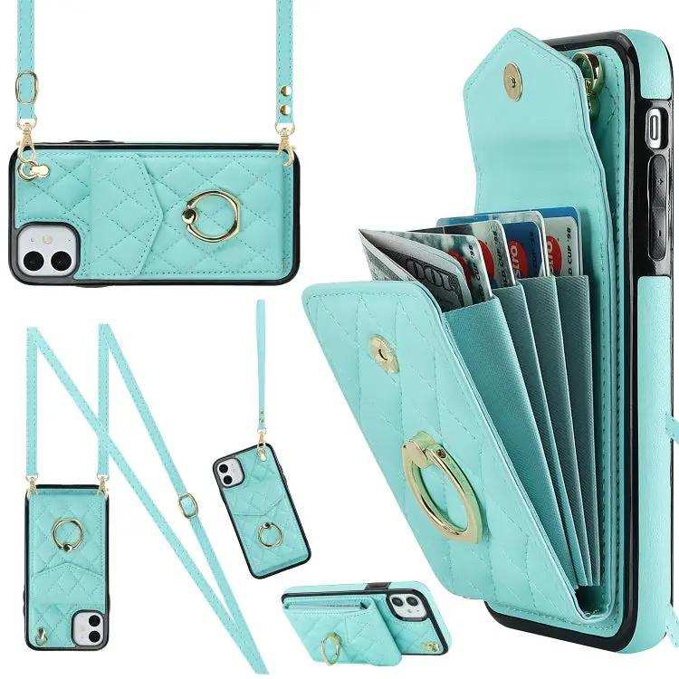 Rhombic Texture Card Bag Phone Case with Long Lanyard MyMobile