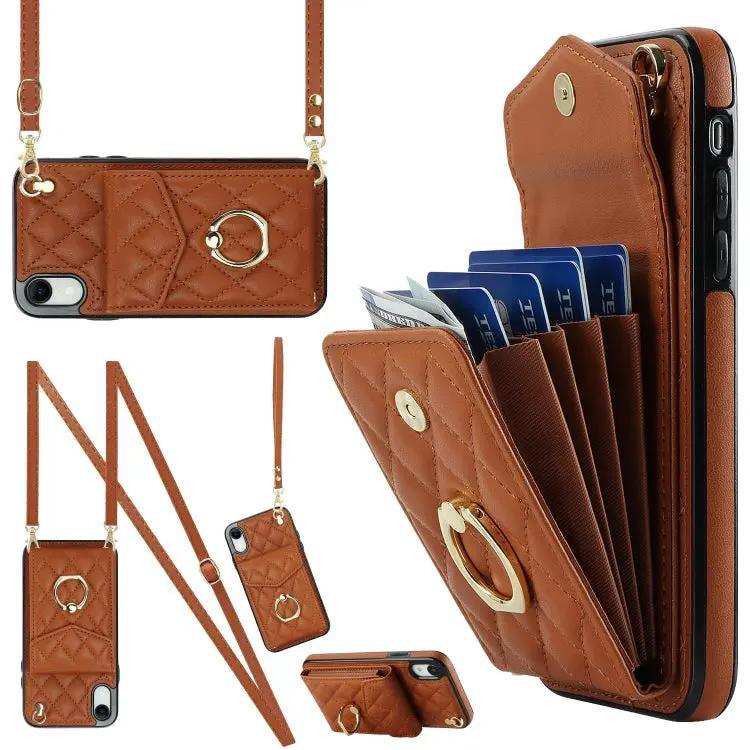 Rhombic Texture Card Bag Phone Case with Long Lanyard MyMobile