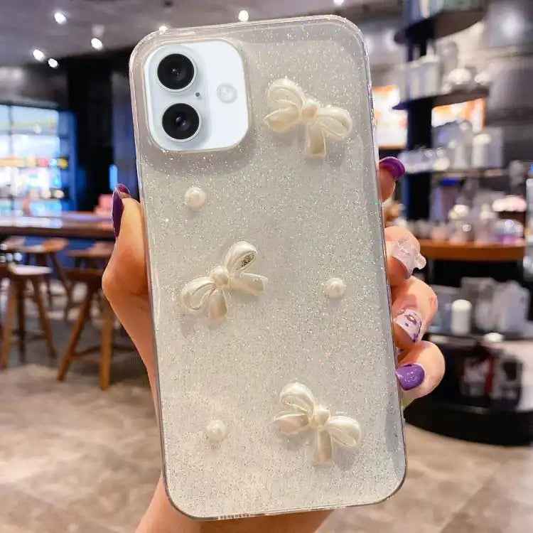 Pearl Bow Glitter Epoxy TPU Phone Case