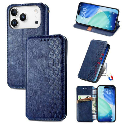 Cubic Grid Pressed Magnetic Leather Phone Case
