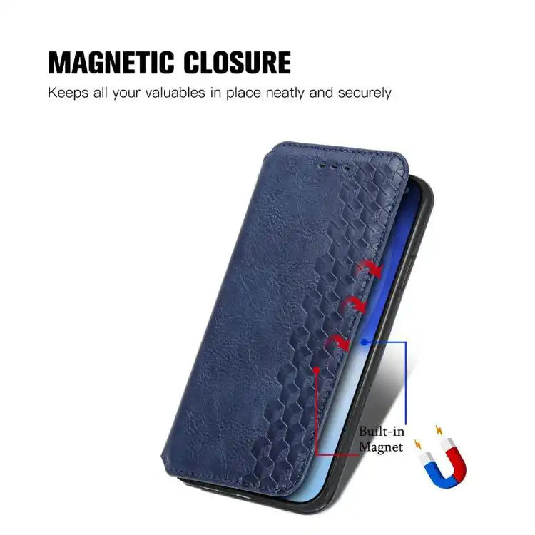 Cubic Grid Pressed Magnetic Leather Phone Case