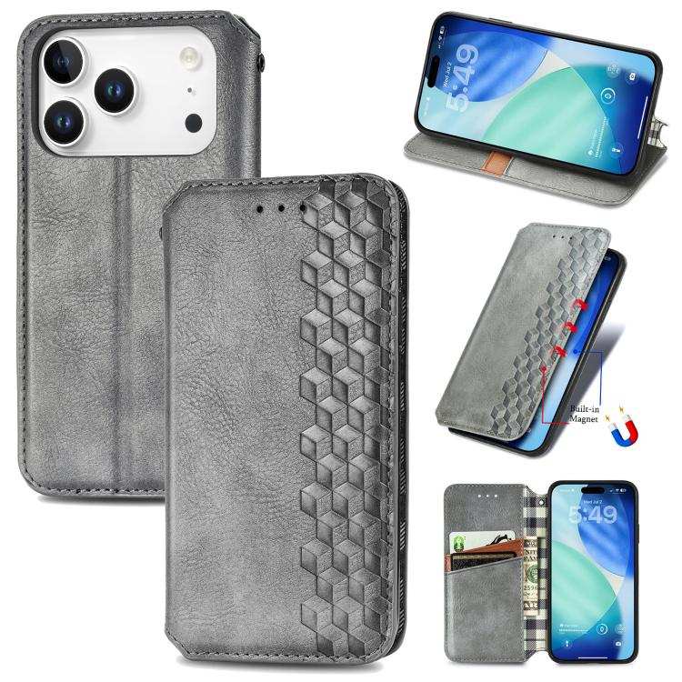 Cubic Grid Pressed Magnetic Leather Phone Case