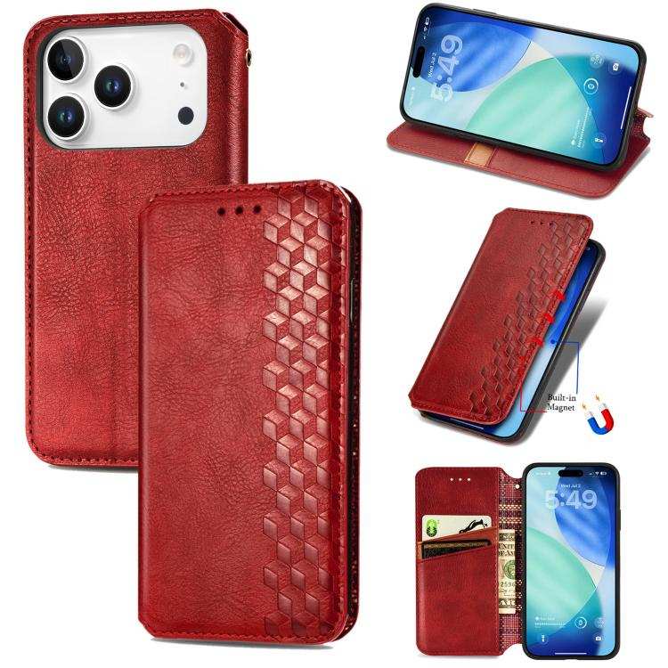 Cubic Grid Pressed Magnetic Leather Phone Case