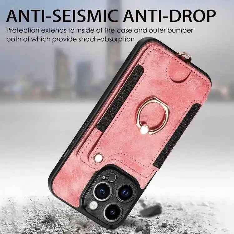 Retro Skin-feel Ring Multi-card Wallet Phone Case