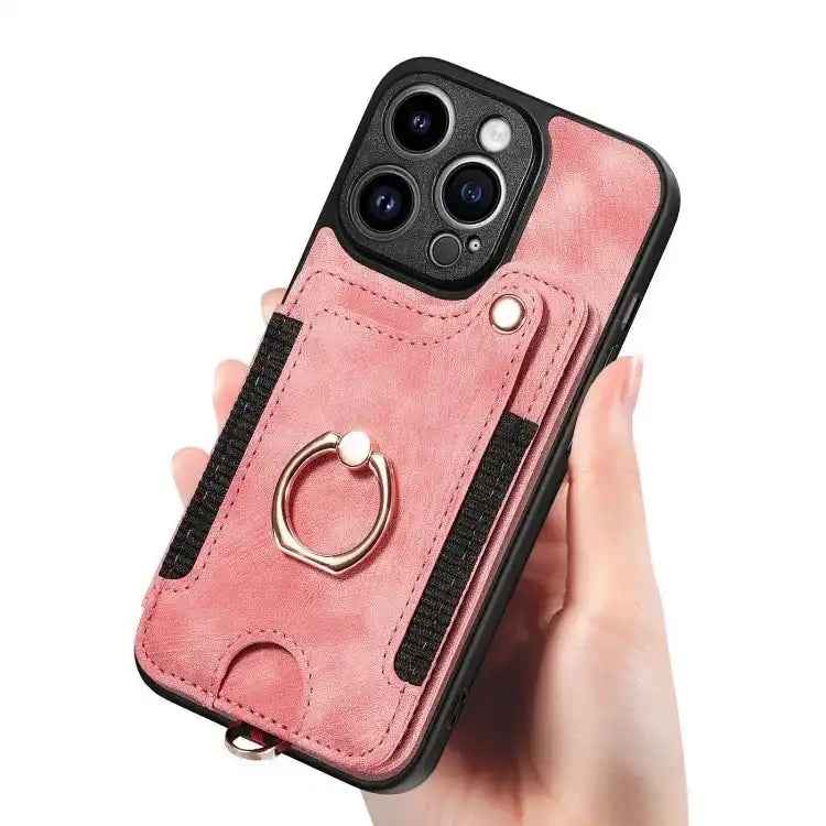 Retro Skin-feel Ring Multi-card Wallet Phone Case