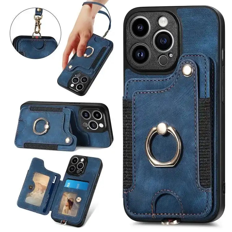 Retro Skin-feel Ring Multi-card Wallet Phone Case MyMobile
