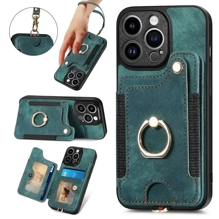 Retro Skin-feel Ring Multi-card Wallet Phone Case MyMobile