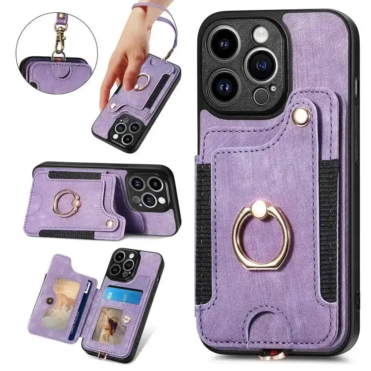 Retro Skin-feel Ring Multi-card Wallet Phone Case MyMobile